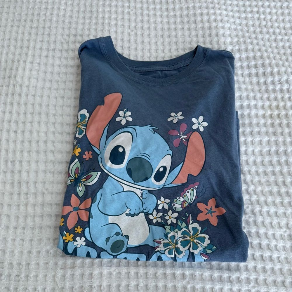 Disney Stitch Blue and Orange Floral T-Shirt tee